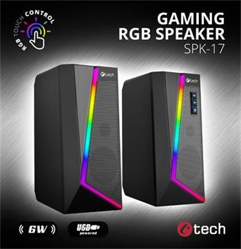 C-TECH reproduktory SPK-17, 2.0, 6W, RGB podsvícení, 3,5mm jack, USB napájení,