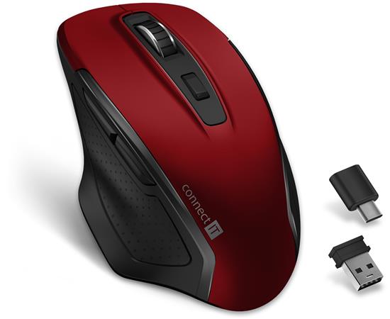 CONNECT IT Dual SmartSwitch bezdrátová myš, USB-A + C (+1x AA baterie zdarma), ČERVENÁ