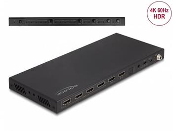 Delock Maticový přepínač HDMI ze čtyř vstupních portů HDMI na dva výstupní porty HDMI, 4K 60 Hz, s extraktorem zvuku