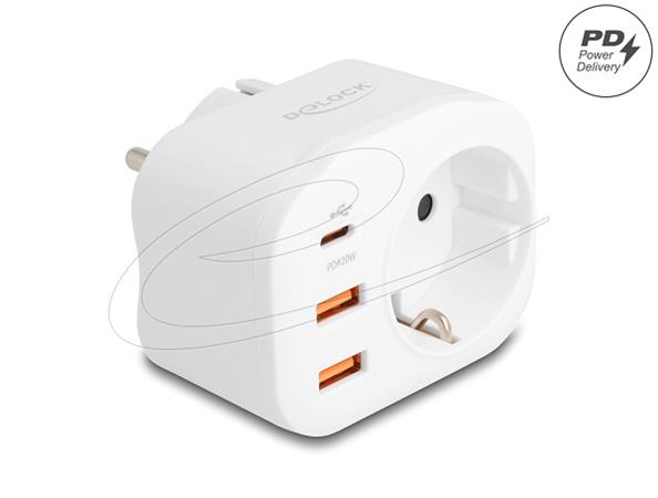 Delock Napájecí zásuvka s dětským zámkem a nabíječkou USB PD 20 W