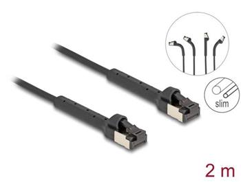 Delock Síťový kabel s rozhraním RJ45 Slim, Cat.8.1, U/FTP, ohebný, až 40 Gbps, černý, 2 m