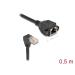 Delock Síťový prodlužovací kabel ze zástrčky S/FTP RJ45, pravoúhlý (90°), na integrovanou zásuvku RJ45, Cat.6A, 0,5 m, černý