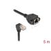 Delock Síťový prodlužovací kabel ze zástrčky S/FTP RJ45, pravoúhlý (90°), na integrovanou zásuvku RJ45, Cat.6A, 5 m, černý