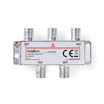 Nedis SSPL400ME - CATV F-Rozbočovač | Max. zisk 8,0 dB | 5–1 000 MHz | 4 výstupy
